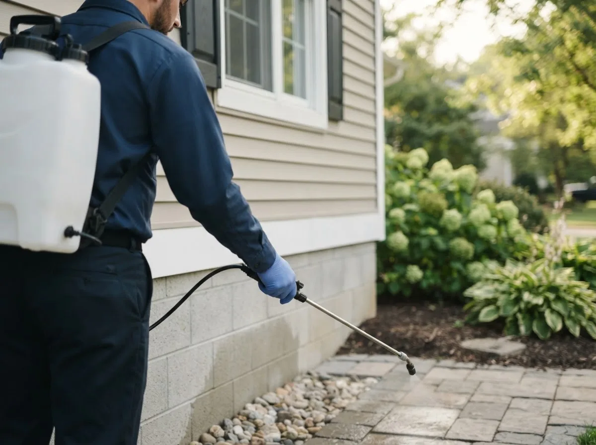 Pest control technician inspecting a home in Thompson, PA